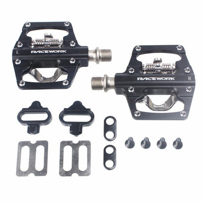 RACEWORK RK213 1pair Mountain Bike SPD + Flat Pedal Self-locking Dual-purpose Pedal(Orange)