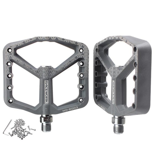 RACEWORK RK579 1pair Bicycle Wide Anti-slip Bearing Pedal Nylon Pedal(Gray)