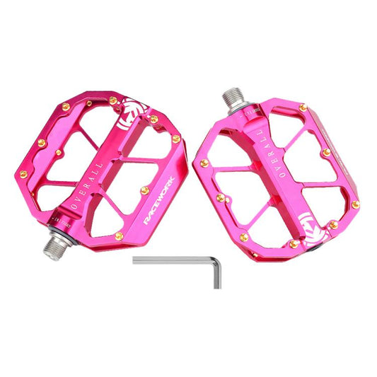 RACEWORK D029 CNC Triple Bearing Hollow Anti-slip Bicycle Pedals(Rose Red)