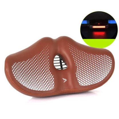 FMFXTRA Thickened Bicycle Saddle Mountain Bike Shaped Saddle, Color: Brown+Tail Light
