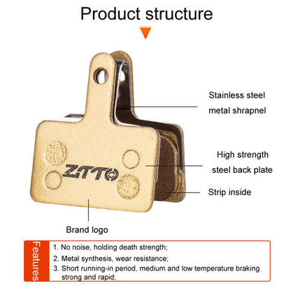 2pairs ZTTO Mountain Bike Full Metal Copper Base Lining Oil Disc Block Brake Pad, Model: MJ-11E