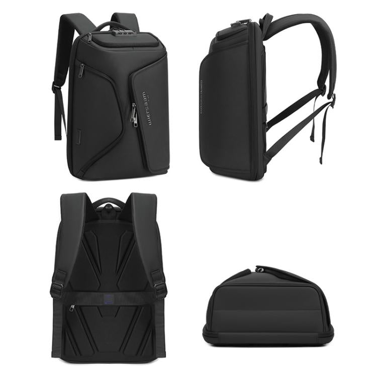 Wiersaam Men Anti-Theft Business Travel Backpack Water-Resistant Laptop Backpack With USB Charging Port(Black)