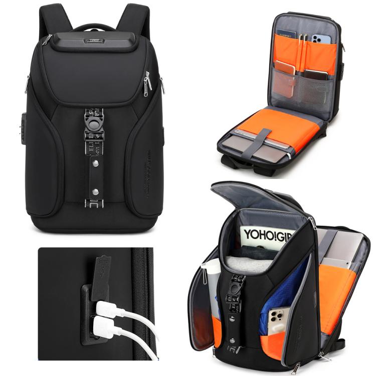 Wiersaam WY68173 Sac à dos d'affaires étanche antivol pour homme avec cadenas et ports USB (noir)