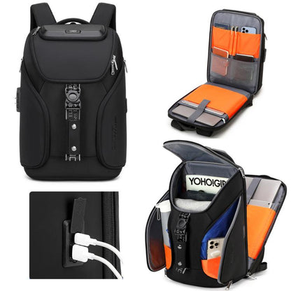Wiersaam WY68173 Sac à dos d'affaires étanche antivol pour homme avec cadenas et ports USB (noir)