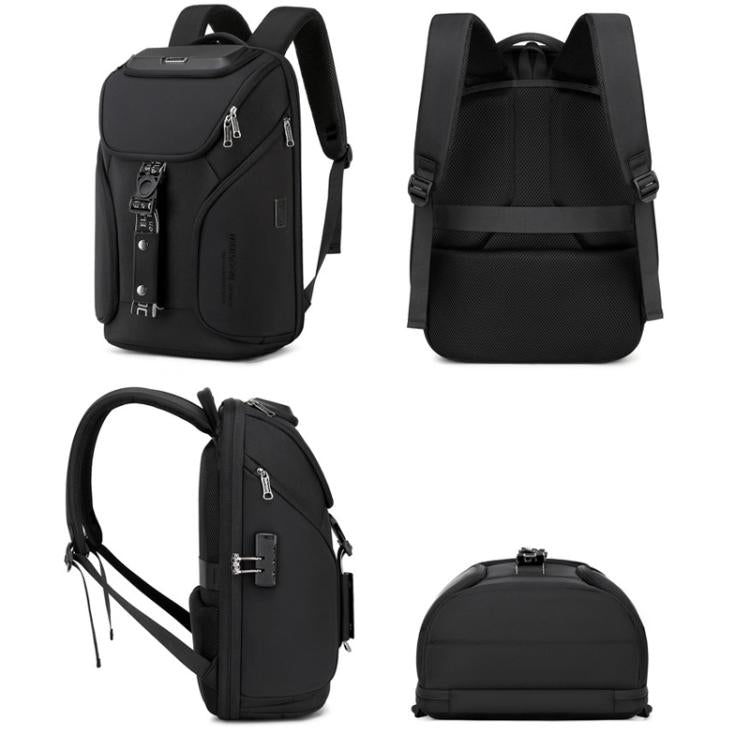 Wiersaam WY68173 Sac à dos d'affaires étanche antivol pour homme avec cadenas et ports USB (noir)