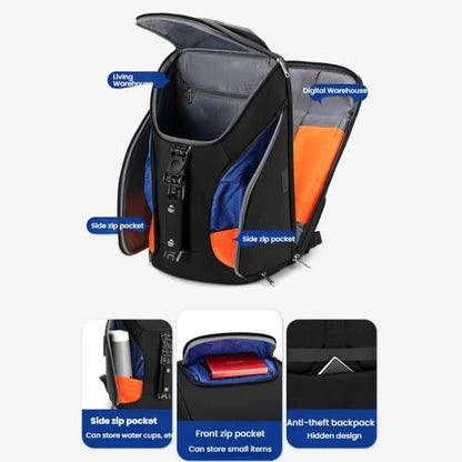 Wiersaam WY68173 Sac à dos d'affaires étanche antivol pour homme avec cadenas et ports USB (noir)