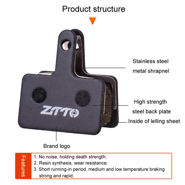 2pairs ZTTO Bicycle Disc Braking Pads Mountain Bike Semi-Metallic Resin Brake Pads, Model: MS-02A