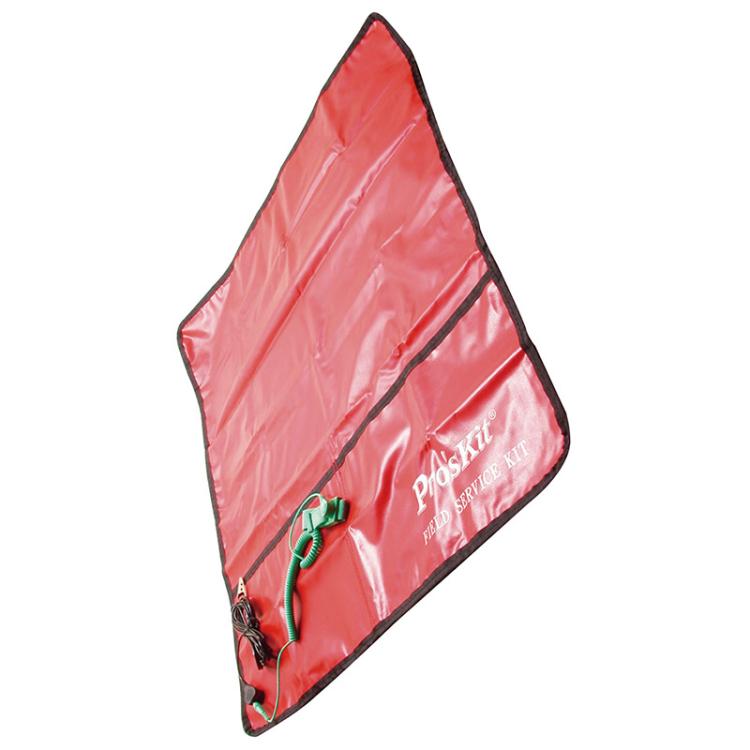 Tapis de travail antistatique ESD ProsKit 8PK-AS07-1 de 66 x 61 cm avec dragonne de 2 m et cordon de mise à la terre de 3 m (rouge)