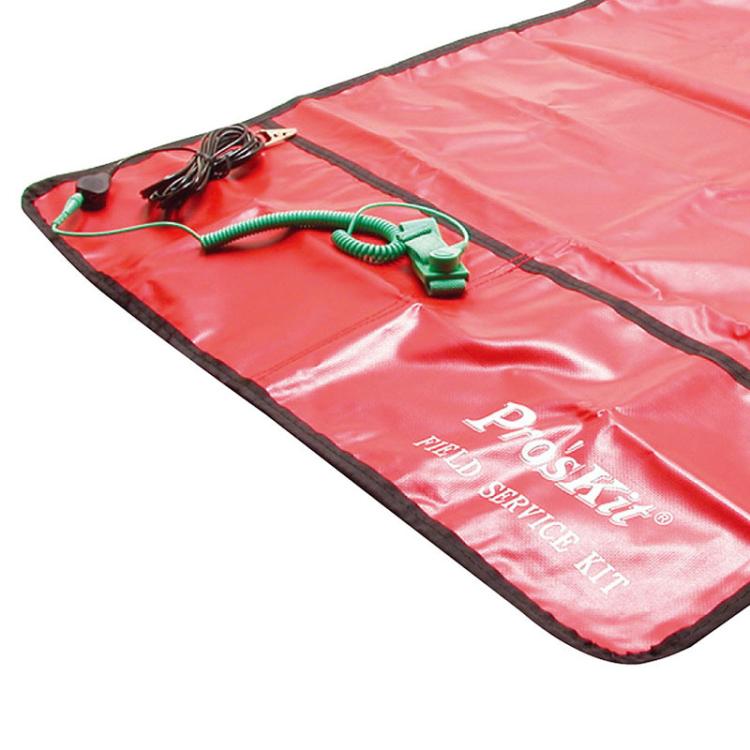 Tapis de travail antistatique ESD ProsKit 8PK-AS07-1 de 66 x 61 cm avec dragonne de 2 m et cordon de mise à la terre de 3 m (rouge)