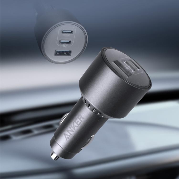 Chargeur de voiture ANKER A2737 167,5 W double port Type-C+UAB-A 3 ports pour téléphone portable PD charge rapide (Gris argent)