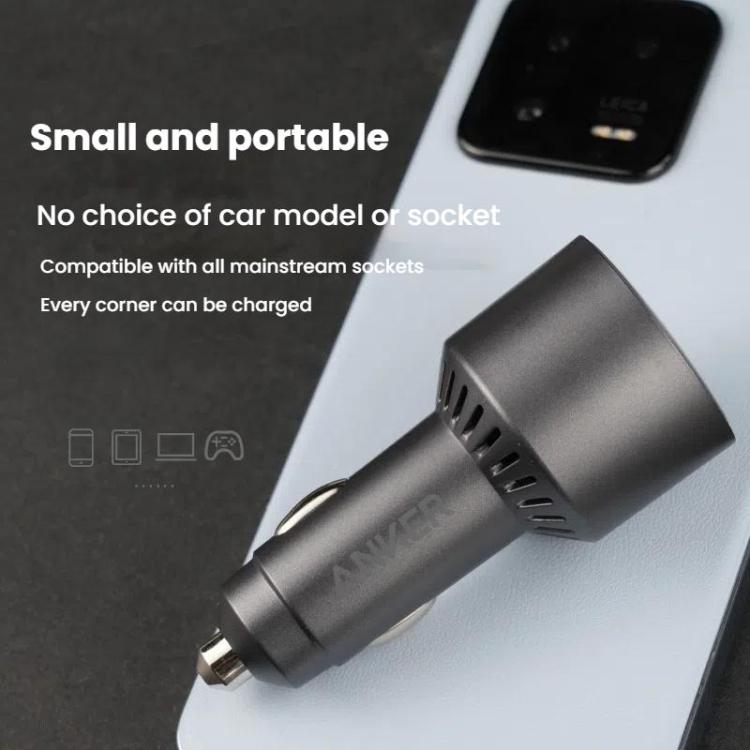 Chargeur de voiture ANKER A2737 167,5 W double port Type-C+UAB-A 3 ports pour téléphone portable PD charge rapide (Gris argent)