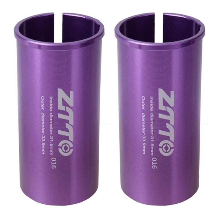 Manchon de conversion de tige de selle de vélo ZTTO 31,6-33,9 mm 016 2 pièces, cache réducteur (violet)