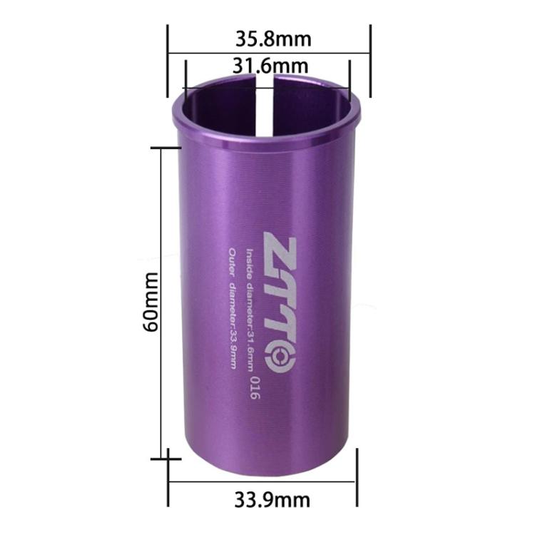 Manchon de conversion de tige de selle de vélo ZTTO 31,6-33,9 mm 016 2 pièces, cache réducteur (violet)