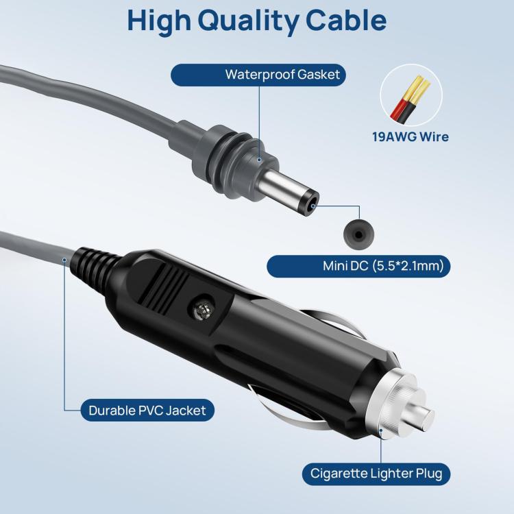 EDUP EP-SK0101 2m Mini Car Charger Cigarette Lighter To DC5.5 x 2.1mm Car Waterproof Power Cable
