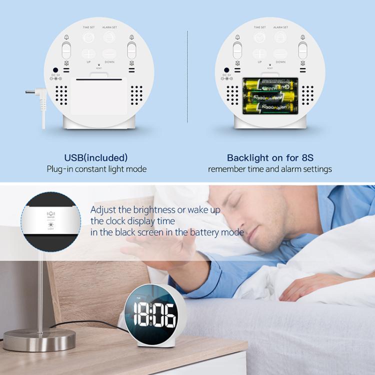 EDUP EH-8816 Simple Digital Electronic Clock Night Light Battery Plug-in Dual Power Mode Alarm Clock(Black Case White Letter)