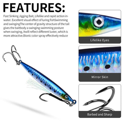 14G PROBEROS LF151 Long-Distance Casting Sinking Lure 3D Fast-Draw Sea Fishing Mackerel Hook(B)