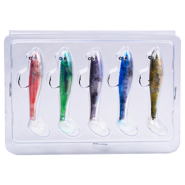 PROBEROS DW6092N6B 5pcs / Set T-Tail Lua False Bait Single Hook Full Swimming Submerged Imitation Soft Lure