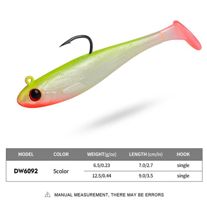 PROBEROS DW6092N6A 5pcs / Set T-Tail Lua False Bait Single Hook Full Swimming Submerged Imitation Soft Lure