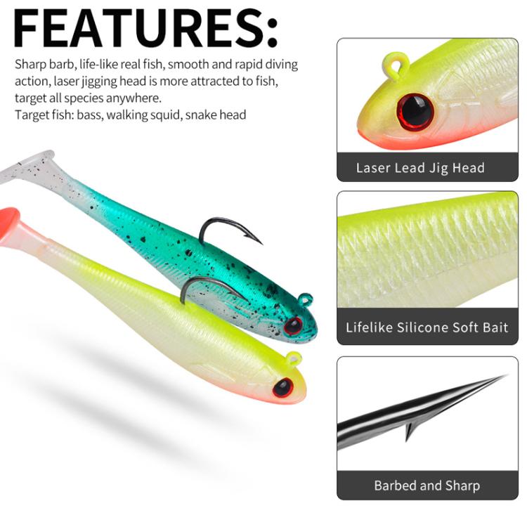 PROBEROS DW6092N6B 5pcs / Set T-Tail Lua False Bait Single Hook Full Swimming Submerged Imitation Soft Lure
