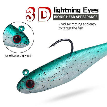 PROBEROS DW6092N6B 5pcs / Set T-Tail Lua False Bait Single Hook Full Swimming Submerged Imitation Soft Lure