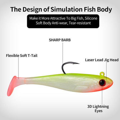 PROBEROS DW6092N6B 5pcs / Set T-Tail Lua False Bait Single Hook Full Swimming Submerged Imitation Soft Lure
