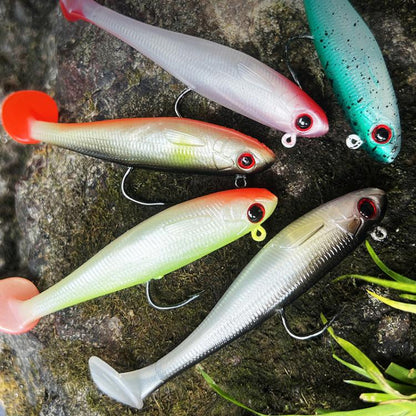 PROBEROS DW6092N6B 5pcs / Set T-Tail Lua False Bait Single Hook Full Swimming Submerged Imitation Soft Lure