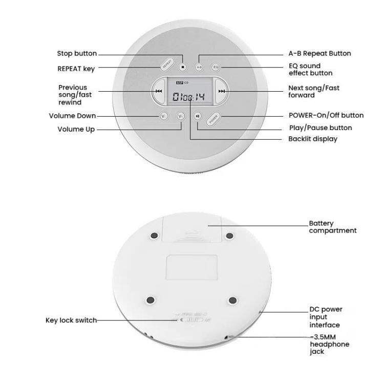 Kecag Mini Portable CD Player Walkman Study and Repeat Retro MP3 Music CD Player(KC-707)
