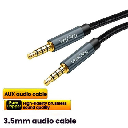 VegGieg Aux Car Audio Cable 3.5mm Male To Male Connection Cable For Phone Computer Stereo Amplifier Earphone, Length: 3m(Braided)