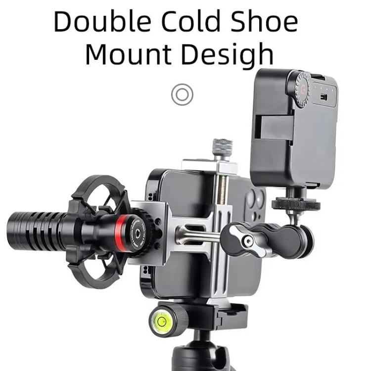 XILETU  XJ-T8 Metal Phone Holder Clamp With Cold Shoe 1/4-inch Screw Hole & Arca-Swiss Compatible Base(Black)