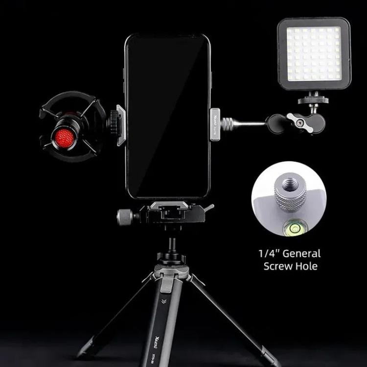 XILETU XJ-T8 Pince de support de téléphone en métal avec griffe froide, trou de vis 1/4 pouce et base compatible Arca-Swiss (gris)