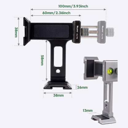 XILETU XJ-T8 Pince de support de téléphone en métal avec griffe froide, trou de vis 1/4 pouce et base compatible Arca-Swiss (gris)