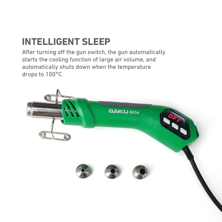 Souffleur à air chaud BAKU BA-8034 650W 100-500 degrés Celsius avec 3 buses, prise américaine 110V