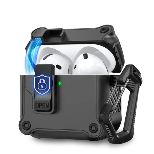 Pour AirPods 4 AhaStyle WG167 avec étui de protection intégré à verrouillage de sécurité (Noir)