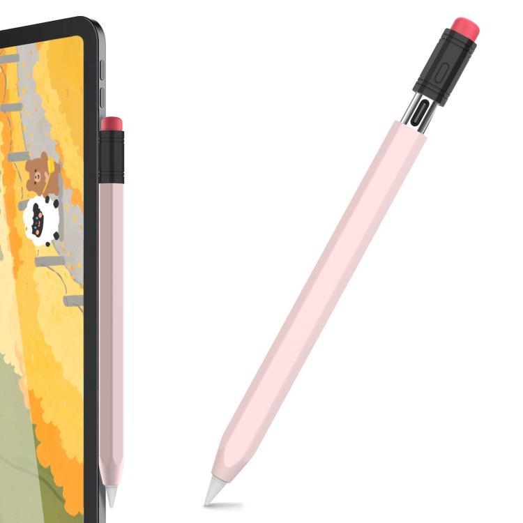 For Apple Pencil USB-C AhaStyle PT180-3 Silicone Pen Case(Pink Black Cap)