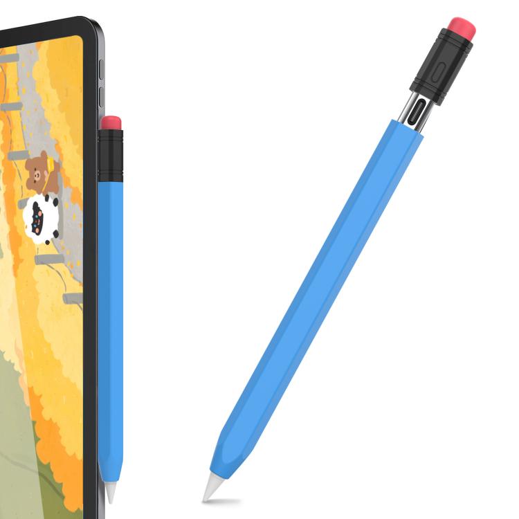 Pour Apple Pencil USB-C AhaStyle PT180-3 Étui en silicone (bleu avec capuchon noir)