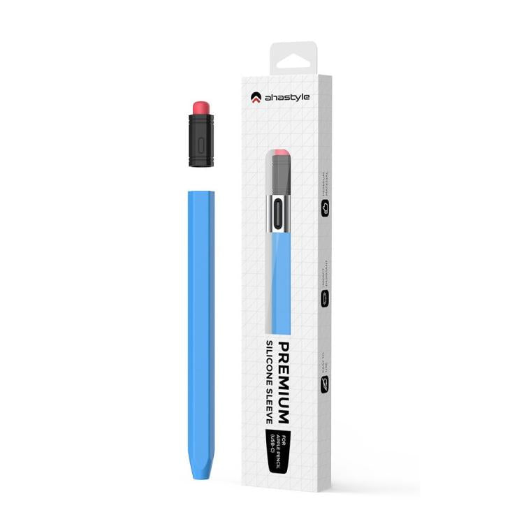 Pour Apple Pencil USB-C AhaStyle PT180-3 Étui en silicone (bleu avec capuchon noir)
