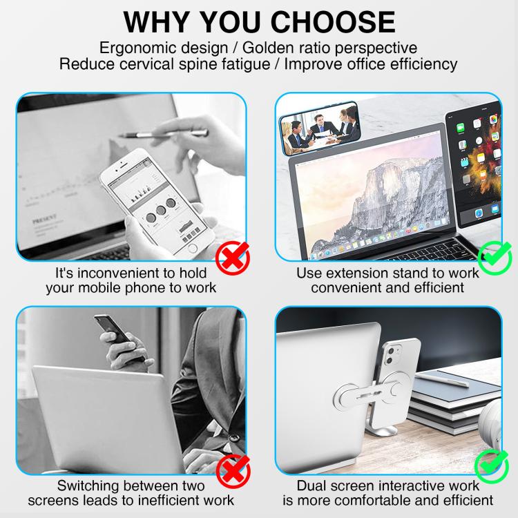 AhaStyle WG26-5 Aluminum MagSafe Circle Magnetic Laptop Expansion Stand Portable Adjustable Phone Holder(Black)