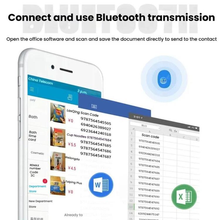 NETUM E800 2D QR Barcode Cell Phone Back Clip Portable Wireless Bluetooth Scanner