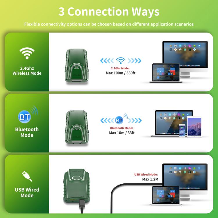 NTEUM E740 Cell Phone Back Clip Portable 1D Code Wireless Bluetooth Scanner