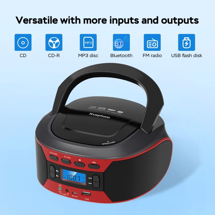 Kuephom W17 Portable Home CD Music Walkman FM Bluetooth Player EU Plug