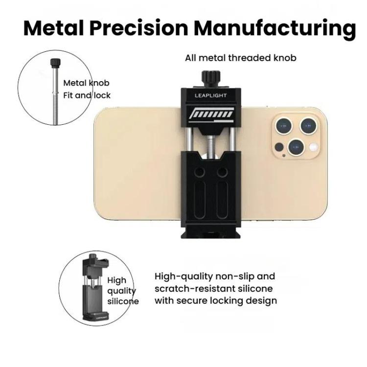 Leaplight Dual Cold Shoe All-Metal Phone Mount with 4x1/4 Inch Screw Ports & Arri Locating Holes(Black)