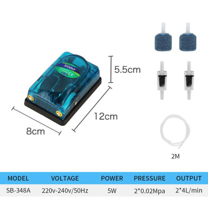 SOBO SB-348A 5W Double-hole 220-240V Transparent Ultra-Quiet Aquarium Air Pump