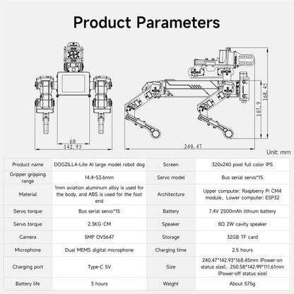 YAHBOOM DOGZILLA-Lite AI-Powered Bionic Robotic Dog 15-DOF Desktop Companion With Robotic Arm, Raspberry Pi Controlled, Multimodal AI & Visual Interaction