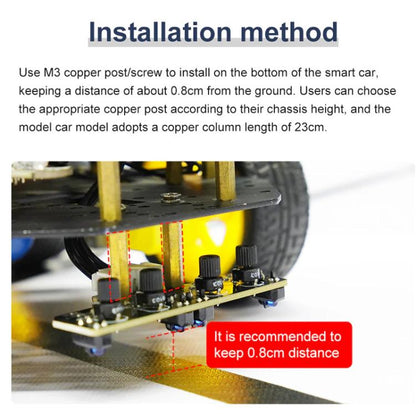 Yahboom 4 Channel Infrared Tracking Sensor Module For Smart Car Robot, Spec: With 6Pin Cable+23mm Copper Column