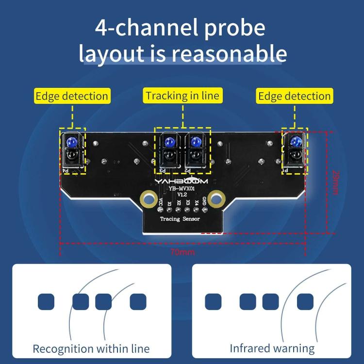 Yahboom 4 Channel Infrared Tracking Sensor Module For Smart Car Robot, Spec: With 6Pin Cable+23mm Copper Column