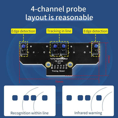 Yahboom 4 Channel Infrared Tracking Sensor Module For Smart Car Robot, Spec: With 6Pin Cable+23mm Copper Column