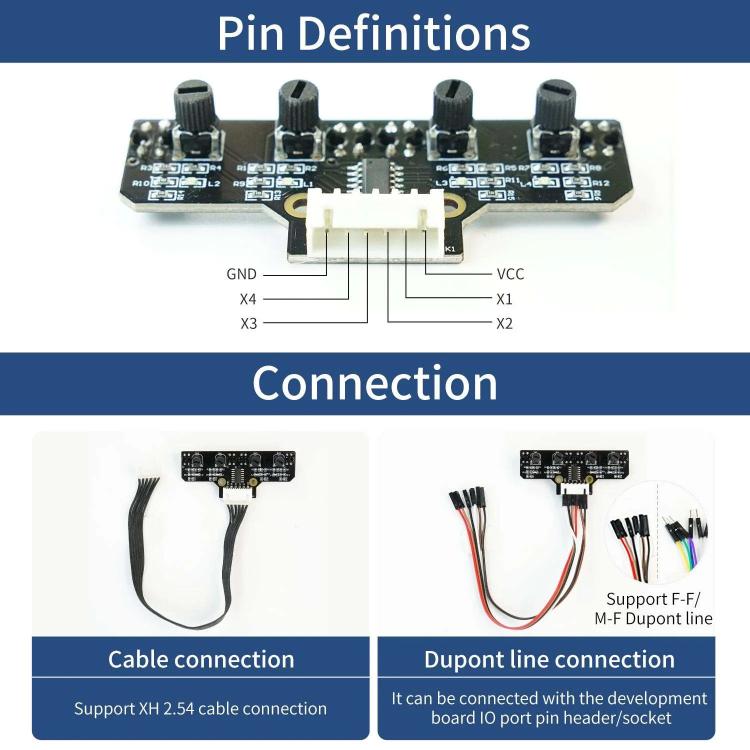 Yahboom 4 Channel Infrared Tracking Sensor Module For Smart Car Robot, Spec: With 6Pin Cable+23mm Copper Column