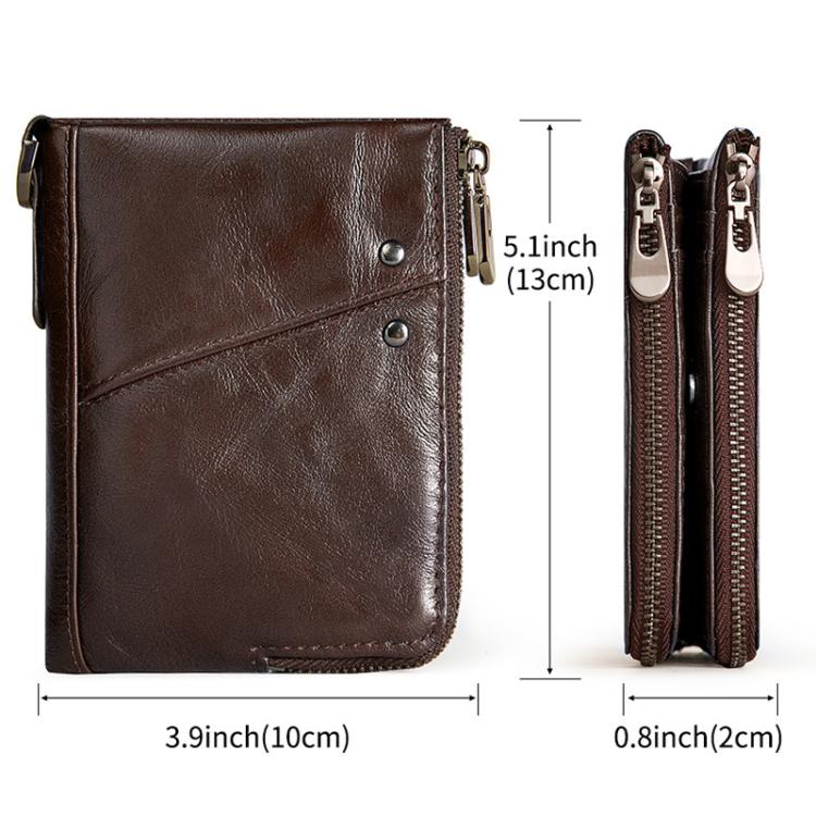 HUMERPAUL BP852 RFID Leather Anti-Theft Wallet Short Double Zipper Wallet(Brown)