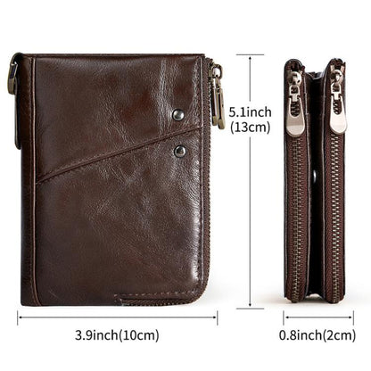 HUMERPAUL BP852 RFID Leather Anti-Theft Wallet Short Double Zipper Wallet(Brown)