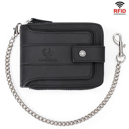 HUMERPAUL BP735 Leather Horizontal Zipper Wallet Multiple Card Slots RFID Anti-Theft Protection Men Purse(Black)